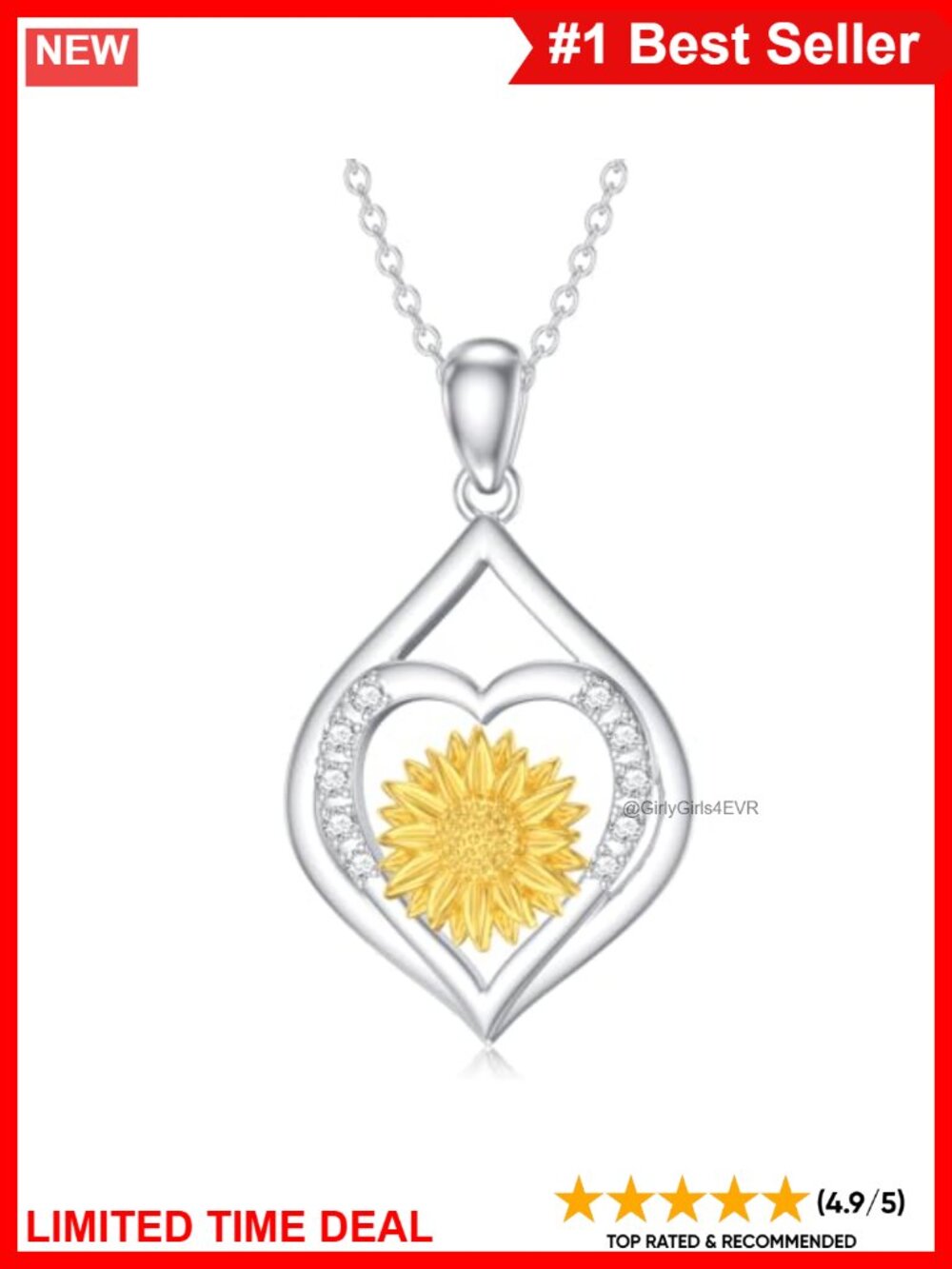 925 Sterling Silver Sunflower Pendant Necklace Lab-Grown Diamond
